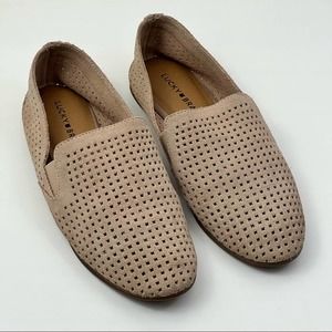 Lucky Brand | Women’s Carthy Suede Cut-Out Loafer Flat Taupe/Pink